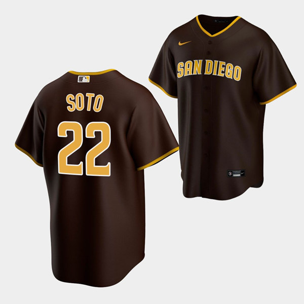 Men's San Diego Padres #22 Juan Soto Brown Cool Base Stitched Baseball Jersey Men's San Diego Padres #22 Juan Soto Brown Cool Base Stitched Baseball Jersey